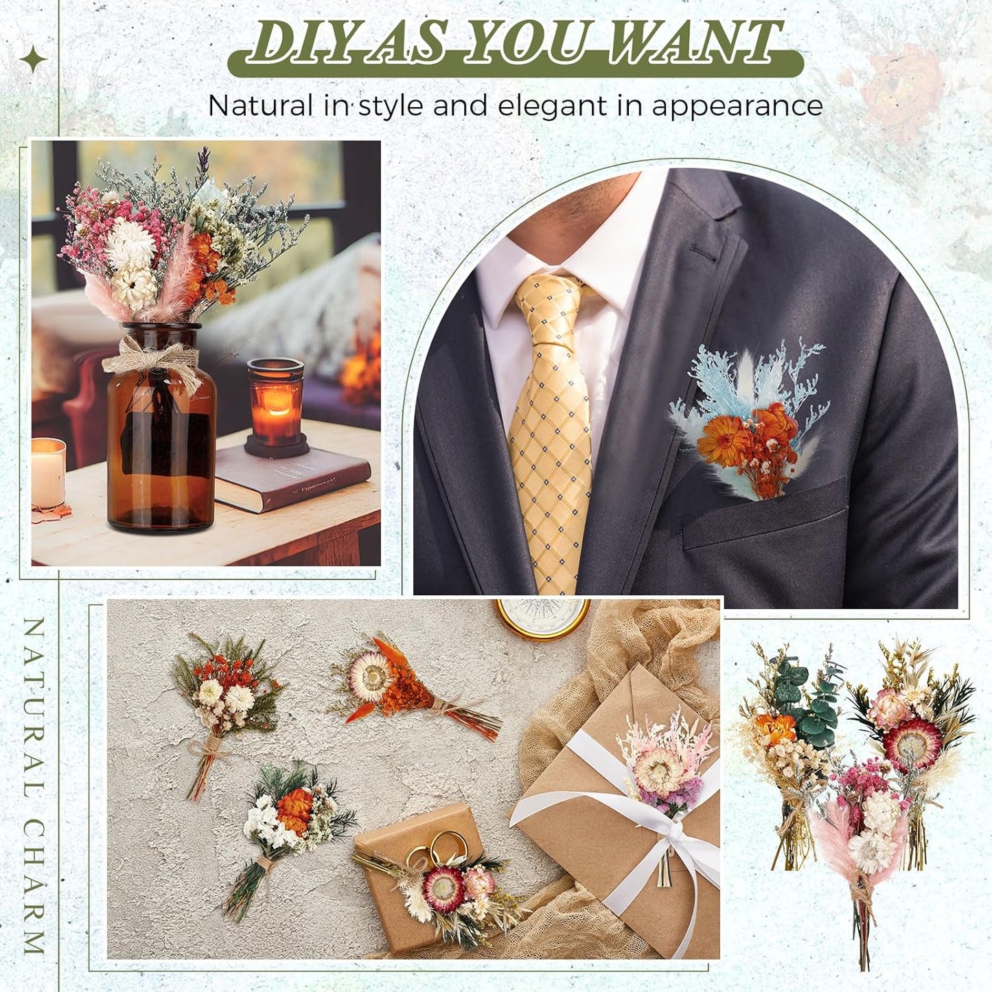 Layhit 24 Pcs Boho Dried Flower Bouquet Mini Wedding Handmade Dry Flowers Decor for Vase Crafts DIY Photo Boutonniere for Men Floral Plant for Bridesmaid Gift Birthday Decor (Gerbera Daisy)