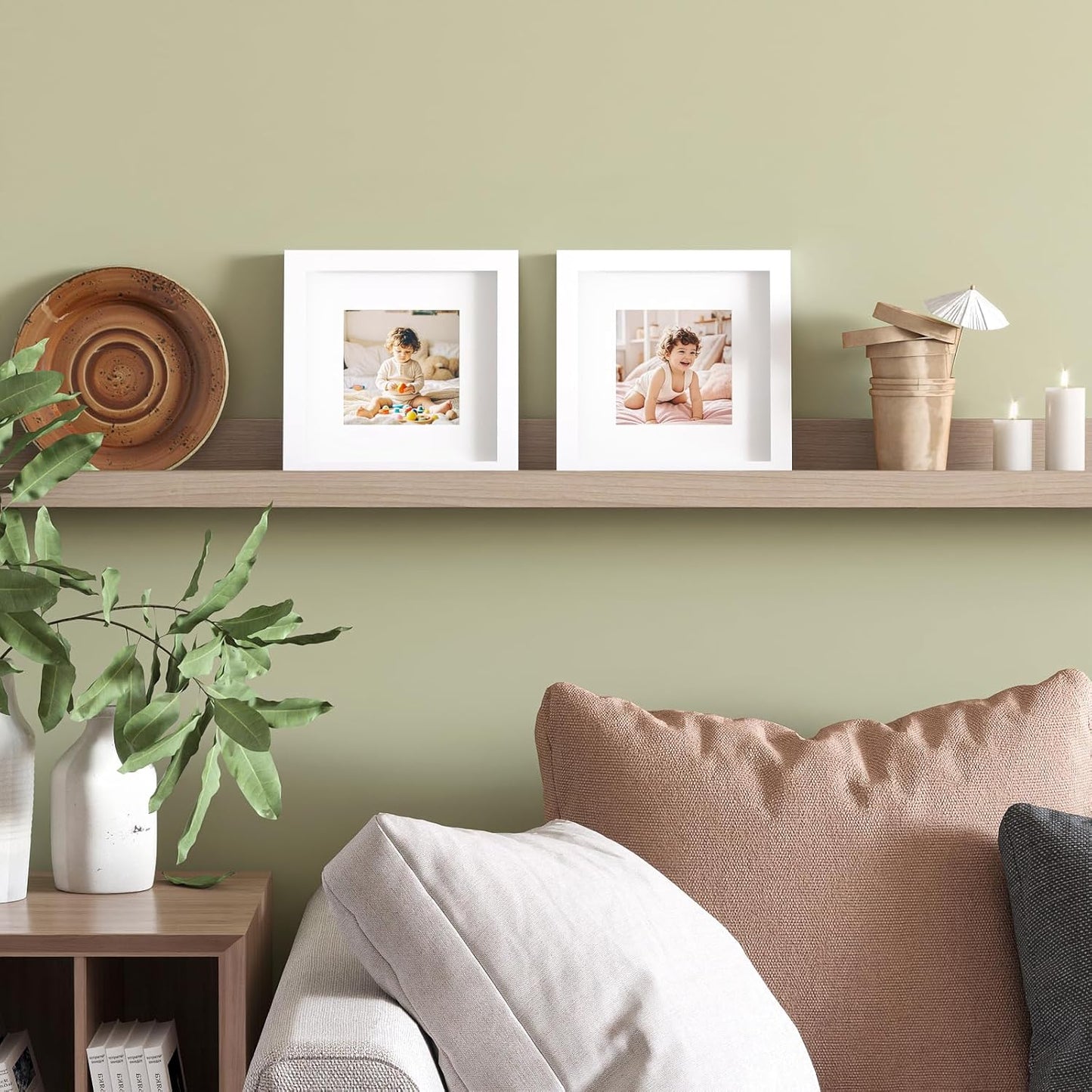 KINLINK 7x7 Picture Frame, White Square Solid Wood Frames for Pictures 4x4 with Mat or 7x7 without Mat, Wall and Tabletop Display Photo Frames White 4 Pack