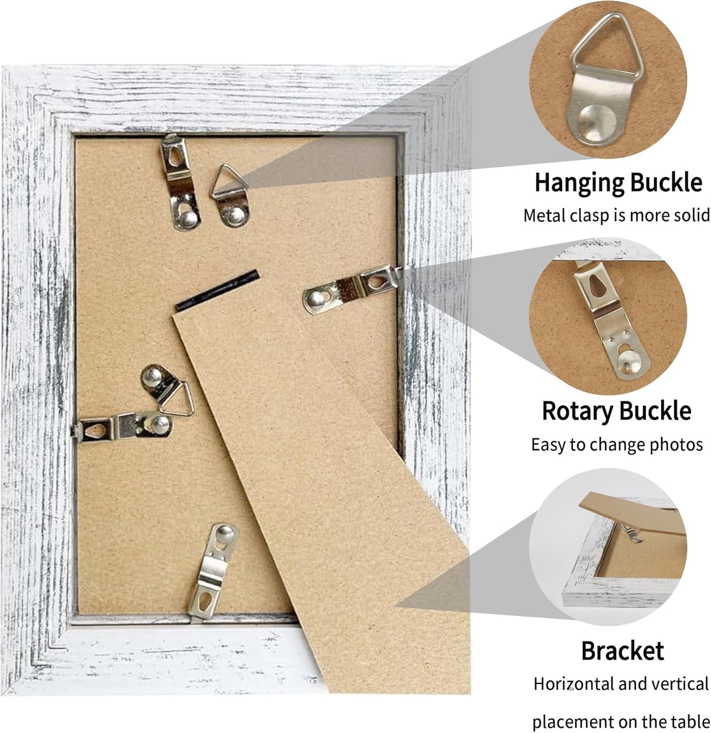 iRahmen 4x6 Picture Frame Set of 2, Distressed White Wood Photo Frame with HD Glass - Display Pictures 3.5x5 with Mat or 4 x 6 without Mat for Horizontal or Vertical Tabletop and Wall Mounting