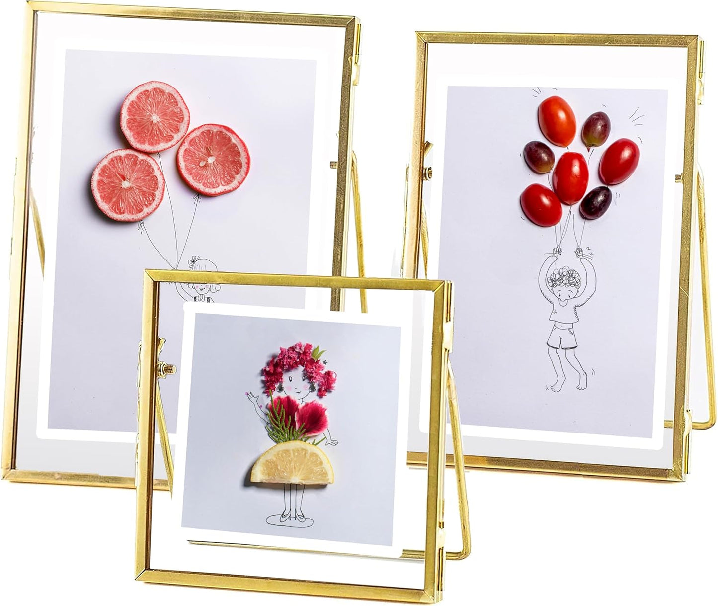 Gold Picture Frame - 4x6 Antique Brass Postcard Picture Frame for Desk - Small Pressed Glass Frame for Pressed Flowers - Floating Vertical (3 different sizes (4 * 4, 4 * 6, 5 * 7))