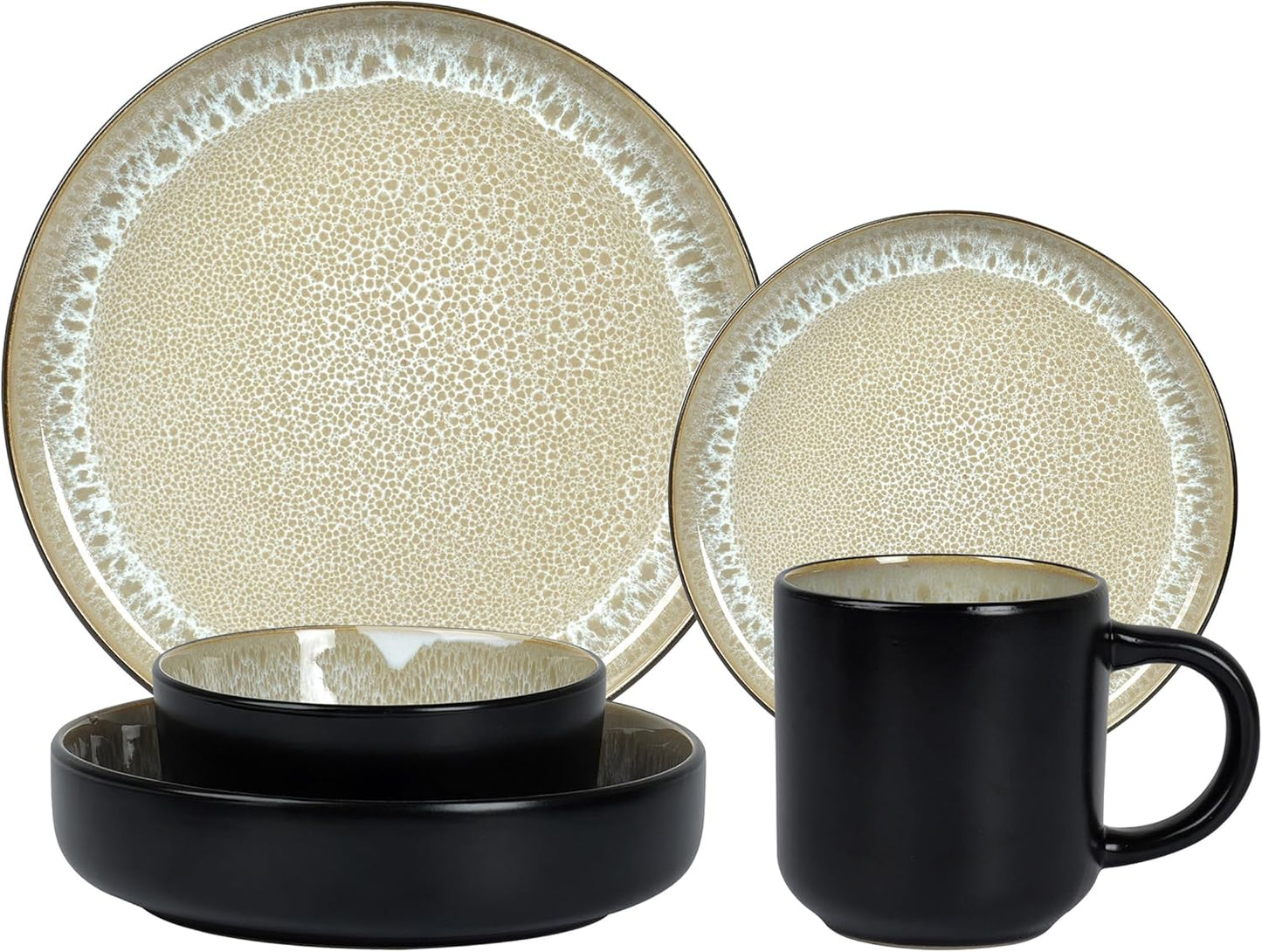 Euro-Nordic Stoneware 20pc Dinnerware Set, Reactive Glaze Bubble Beige