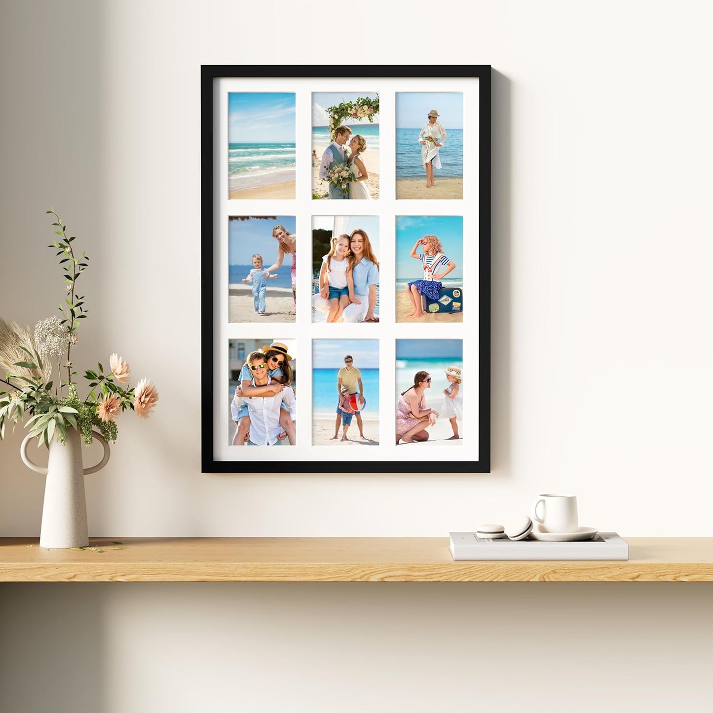 decorUhome 14x20 Picture Frames Collage Wall Decor, Display 9Pcs 4x6 Photos with Mat or 1Pcs 14x20 Unmatted, 9 4x6 Collage Picture Frames for Wall Mounting, Black
