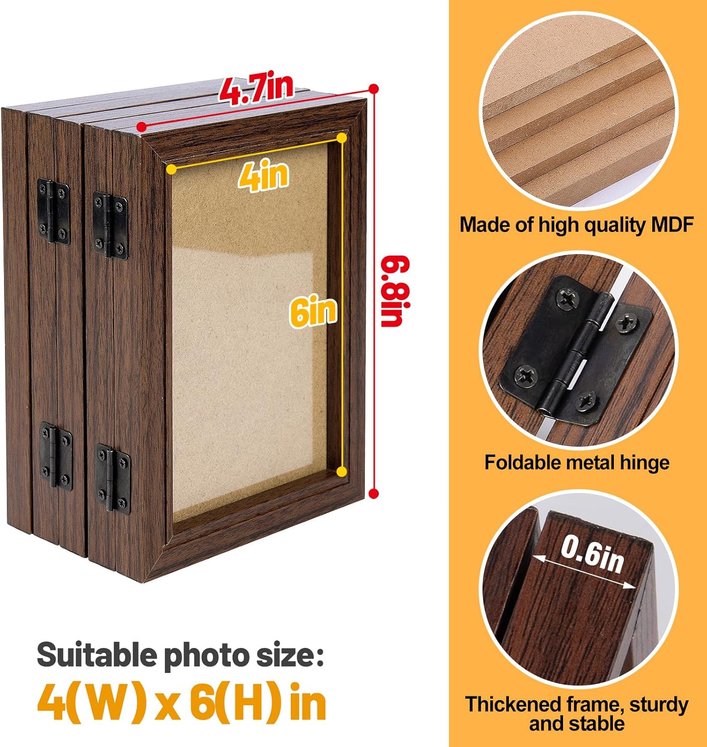 Biggun 4x6in 5 Folding Accordion Picture Frame - Foldable Hinged Collage Photo Frames for Tabletop Display Multiple Family Pictures Birthday Father's Day Gifts (Brown)