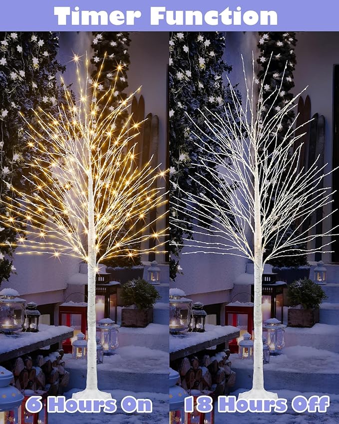 6 FT Lighted Birch Tree Artificial White Tree with 936 LED Timer Outdoor Artificial Trees for Christmas Festival Patio Home Indoor Decor