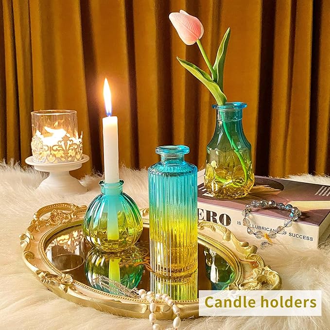 Glass Bud Vases in Bulk Set of 30 Pcs,Small Glass Vases for Flowers as Wedding Centerpieces for Tables,Clear Flower Vases Suitble for Wedding Decorations,Home Decor (Yellow Green, 30 pcs)