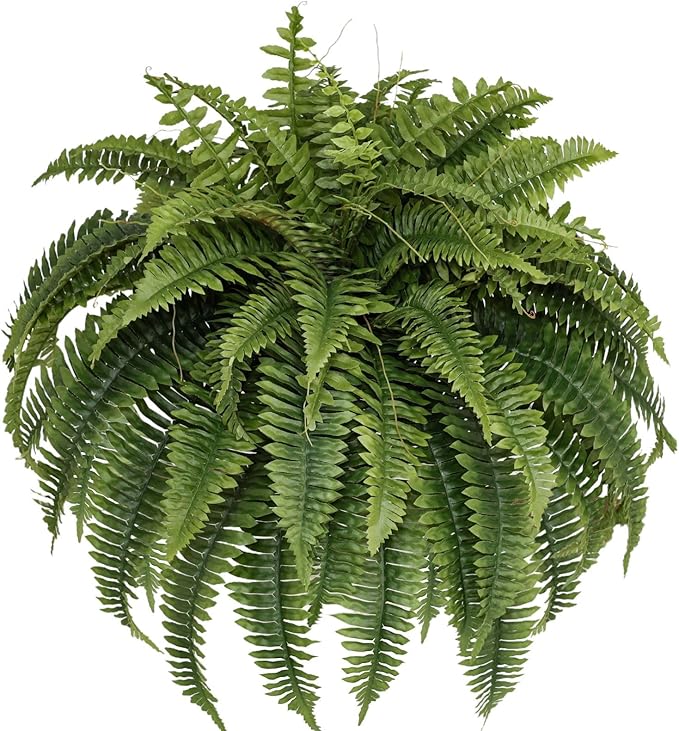 Silky Artificial Boston Fern Bush,48IN Fake Fern Large Hanging Plant That Look Real for Outdoors Home Decor,80Branches (Pack of 1)