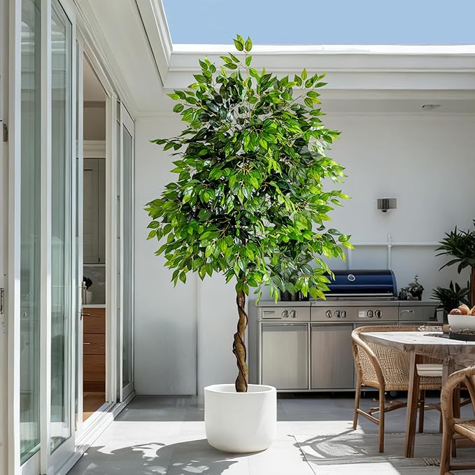 Tall Artificial ficus Tree Large Faux Trees Indoor Outdoor Realistic Floor Fake plantas for Home Living Room Master Bedroom Office Porch Outside Patio arboles artificiales para decoracion Fall Decor