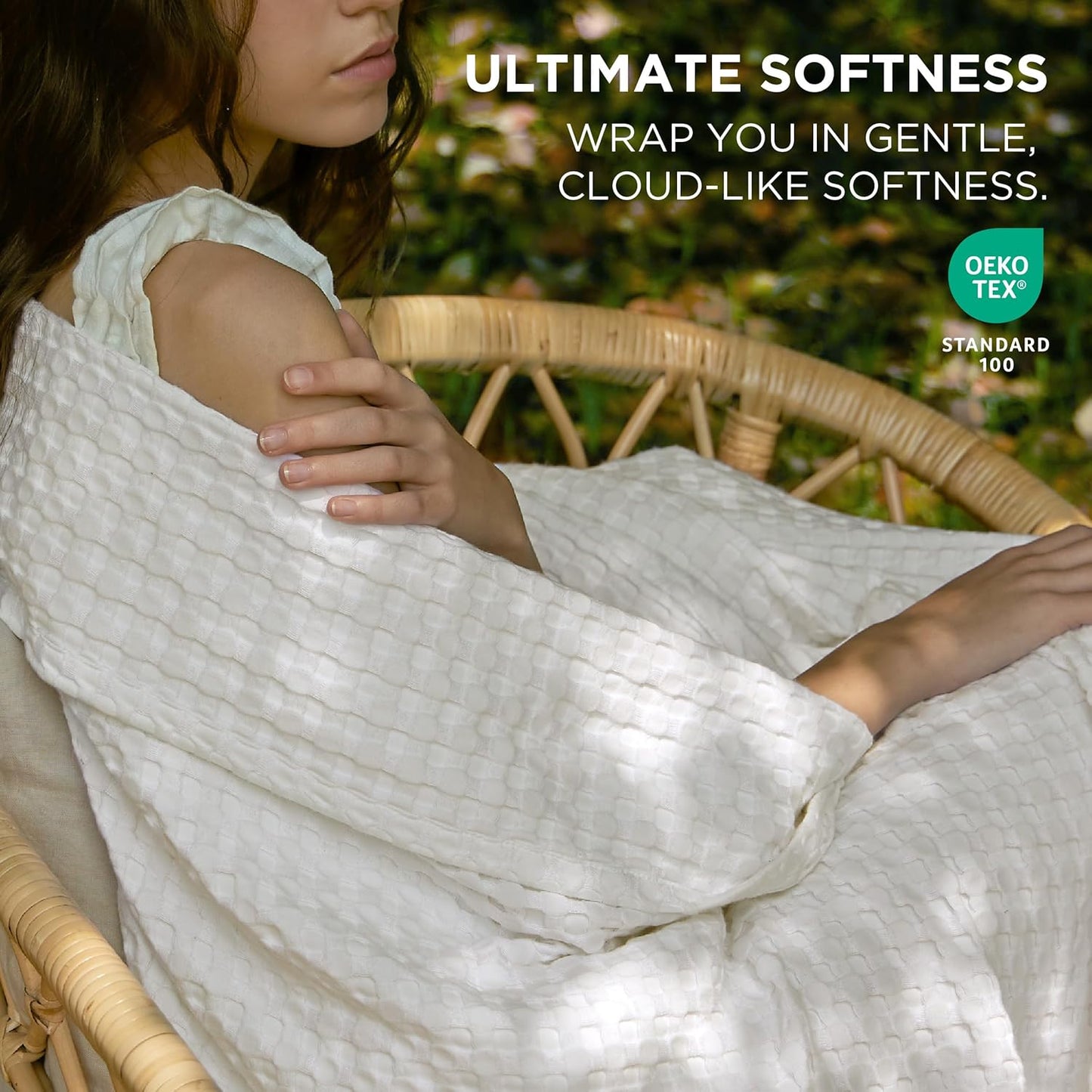 Bedsure Cooling Cotton Waffle Queen Size Blanket - Lightweight Breathable Summer Soft Blanket of Rayon Derived from Bamboo for Hot Sleepers, Luxury Throws for Bed, Couch and Sofa, Ivory, 90x90 Inches