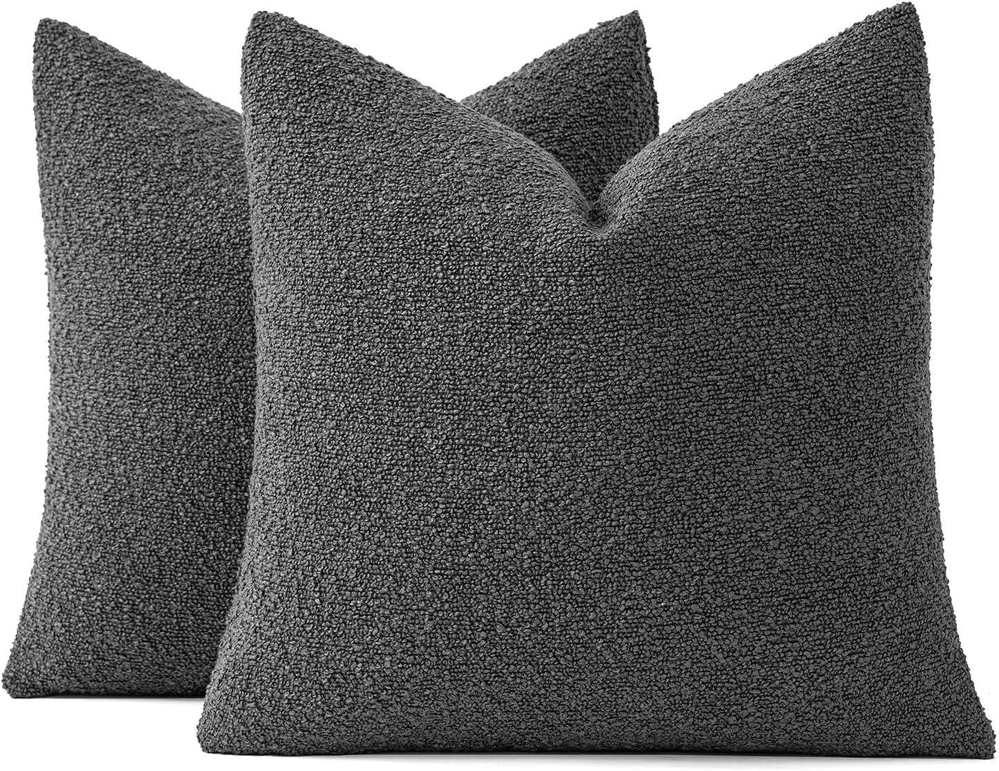 MIULEE 24x24 Decorative Euro Sham Throw Pillows for Bed Set of 2 Textured Boucle Neutral Winter Throw Pillow Covers Dark Gray Accent Solid Couch Pillowcases Sofa Livingroom Home Decor