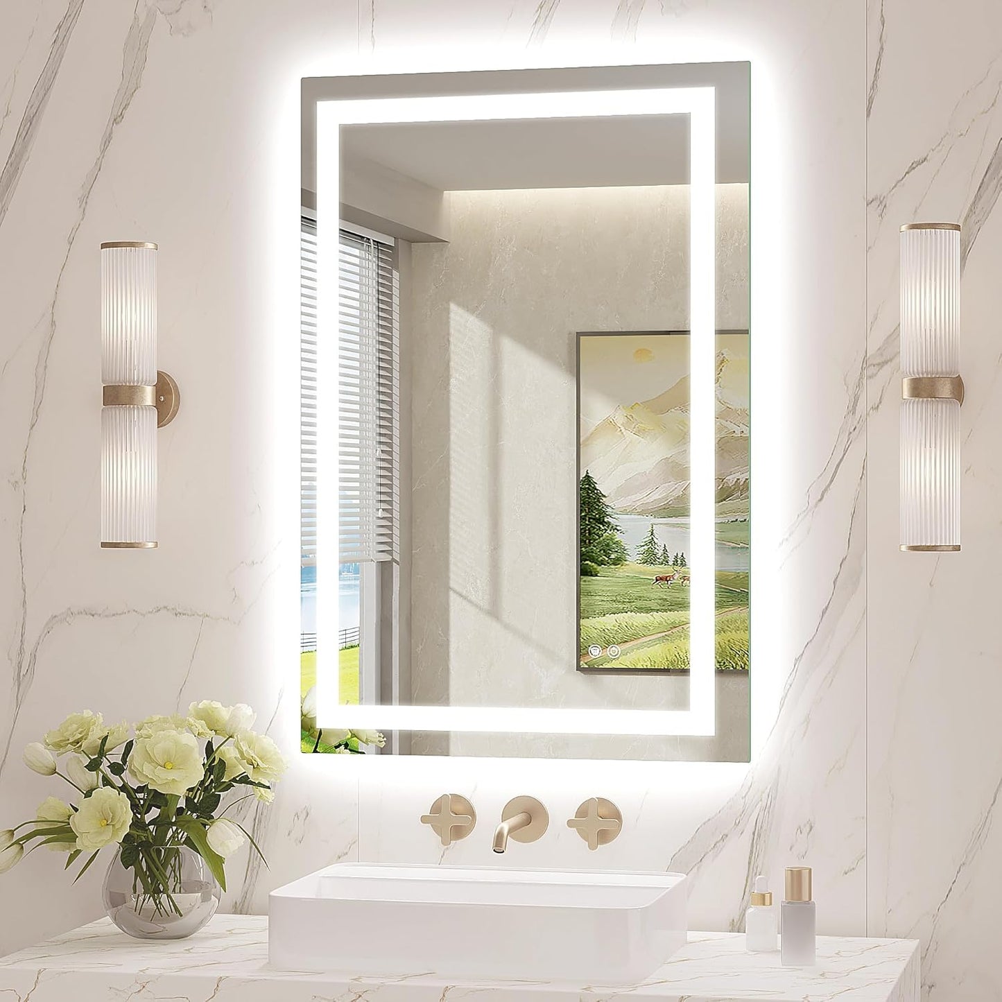 LED Mirror for Bathroom 24x36 Lighted Bathroom Vanity Mirrors with Lights, Brighter Frontlit and Backlit Anti-Fog Mirror, Tempered Glass, Dimmable 3 Colors Light Modes, Memory Function