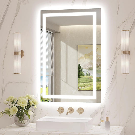 LED Mirror for Bathroom 24x36 Lighted Bathroom Vanity Mirrors with Lights, Brighter Frontlit and Backlit Anti-Fog Mirror, Tempered Glass, Dimmable 3 Colors Light Modes, Memory Function