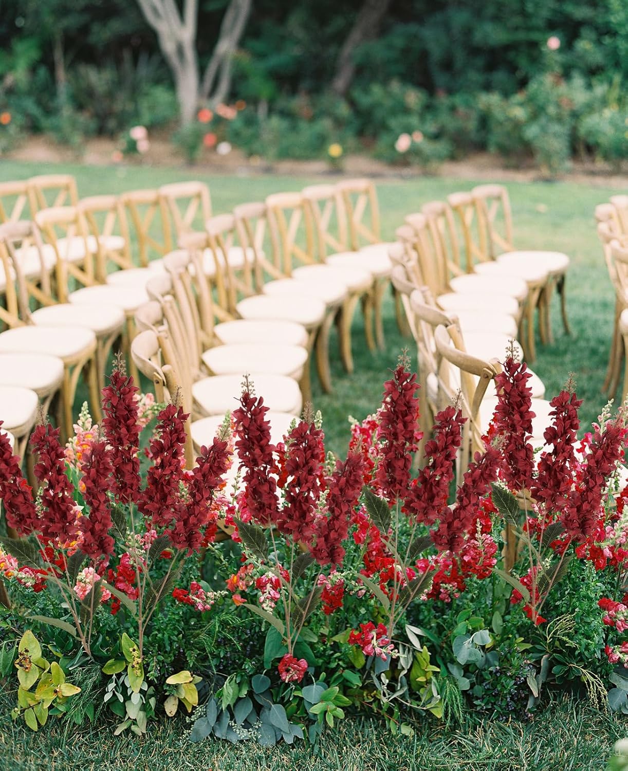 IPOPU Burgundy Hyacinth Artificial Flower 5PCS Silk Delphinium Flowers with Stems 34.2inch Faux Snapdragon Flowers for Home Garden Living Room Office Table Centerpiece Decor(Burgundy)