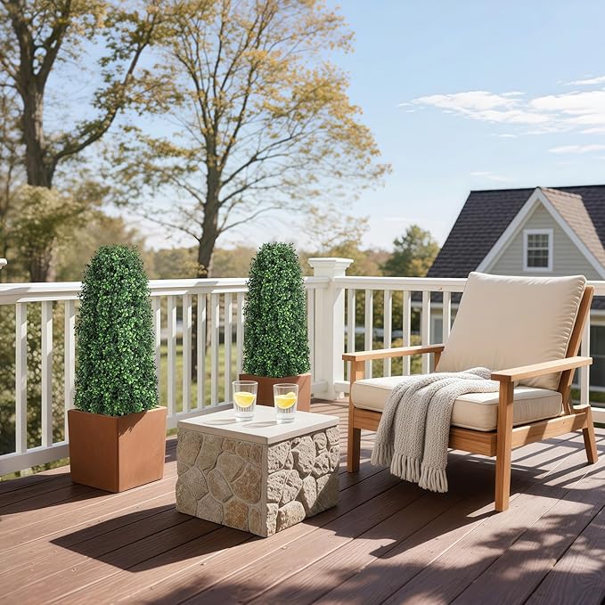 3 FT Artificial Boxwood Trees Outdoors, 36 inch Faux Boxwood Topiary, Set of 2 UV Resistant Bushes & Fake Evergreen Shrubs for Patio Yard Porch Fence Outside Decor