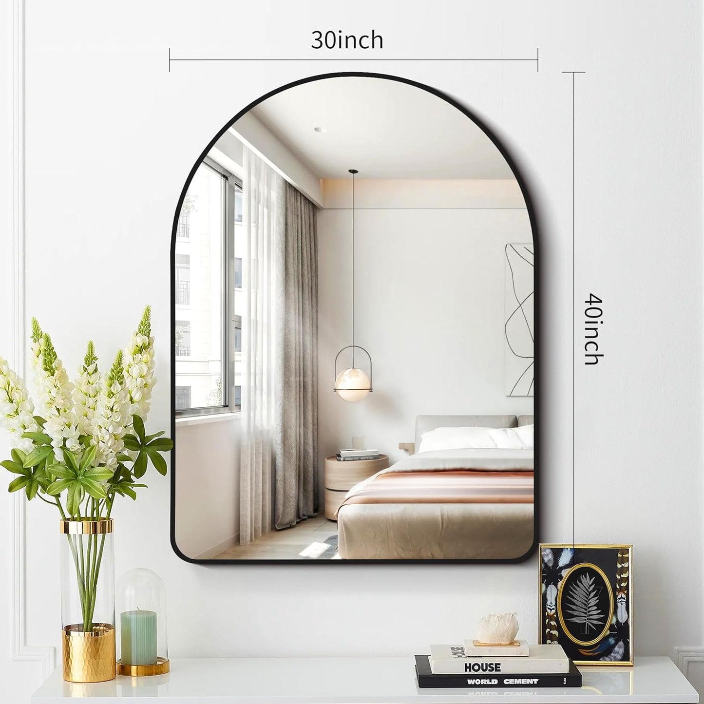 FORBATH Arched Mirror 30x40 Inch, Black Arched Bathroom Mirror Wall Mounted Modern Black Aluminum Frame Decor Large Dresser, for Bedroom Living Room Entryway, Hanging or Leaning Against Wall