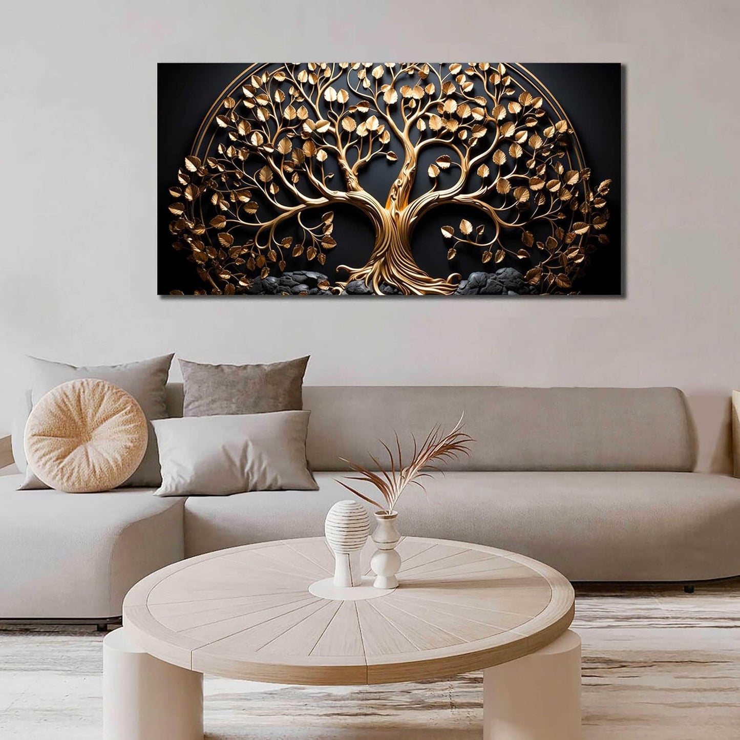 Gold Tree Wall Art for Office Gold Pictures for Wall Living Room Vintage Wall Decor Bedroom Size 24" x 48"