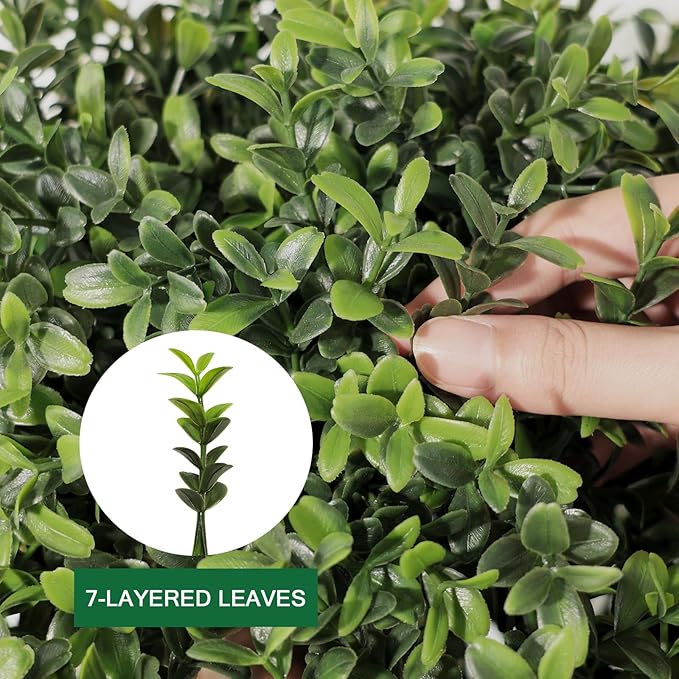 26 Inch Artificial Topiary Boxwood Ball Trees Outdoor – Set of 2 UV Resistant Faux Boxwood Topiary, Fake Potted Shrubs Evergreen for Front Door Porch Patio Balcony Home Decoration