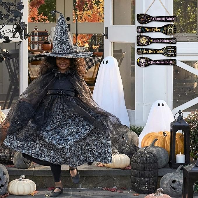 TOARTi Halloween Witch Kitchen Wood Wall Decor(11.4x17), Rustic Spoon Shaped Witchy Wall Art Hanging Sign, Gothic Aesthetic Witchcraft Wooden Plaque for Home Kitchen Front Porch Office Door