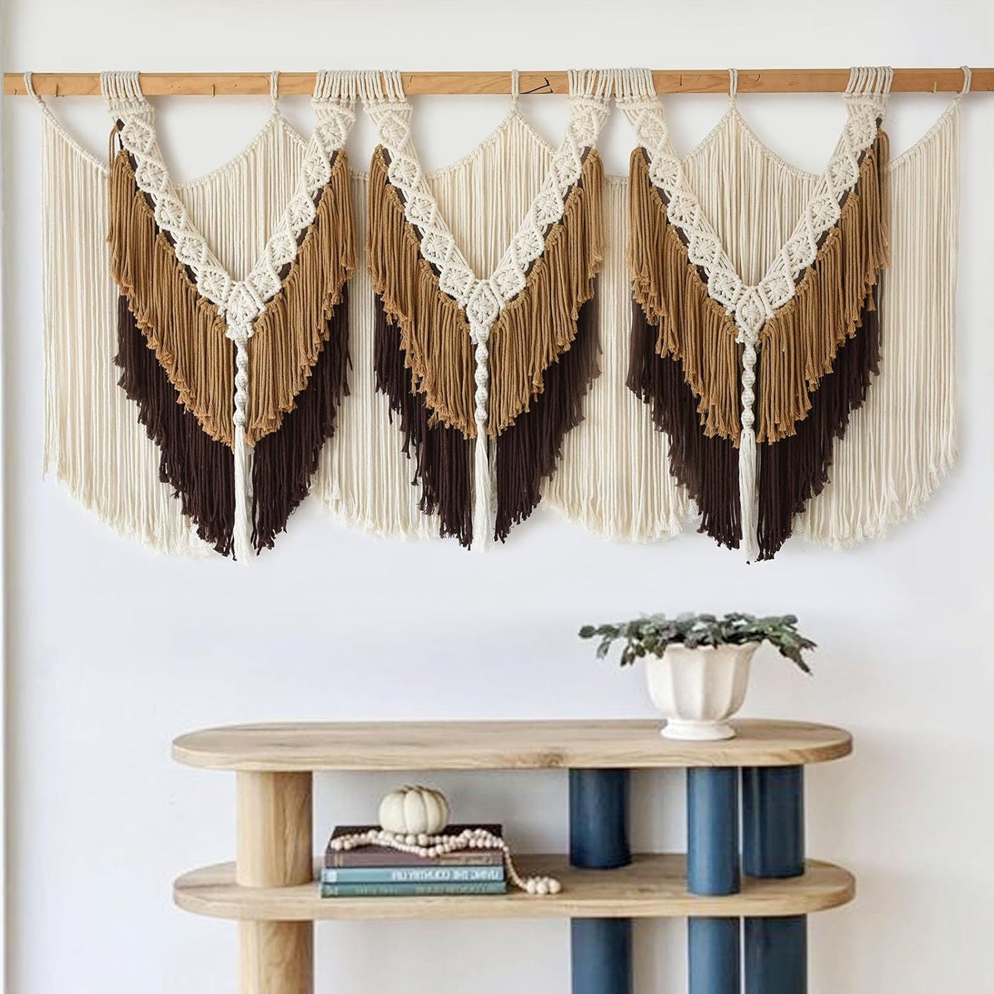 Macrame Wall Hanging Boho Wall Hanging Brown Dorm Wall Decor Craftsmanship Handmade Tassel Knotting Boho Fiber Art Home Room Decor 47" W x 25" L