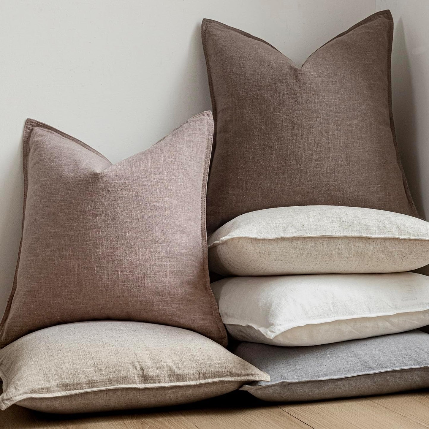 Foindtower Pack of 2, Decorative Linen Soild Throw Pillow Covers Accent Lumbar Cushion Case Farmhouse Pillowcase for Chair Couch Sofa Bedroom Living Room Home Decor 12 x 20 Inch Dusty Pink