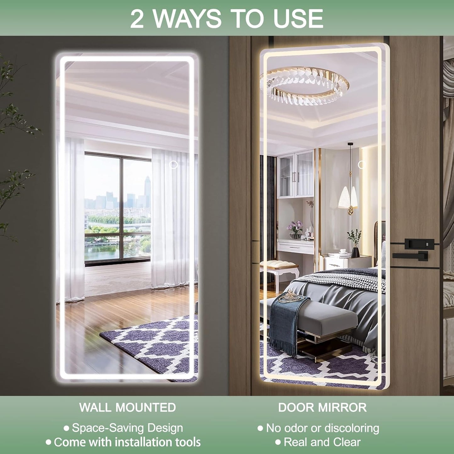 Hasipu Full Length Over The Door Mirror with Lights for Bedroom, Living Room, Cloakroom, White