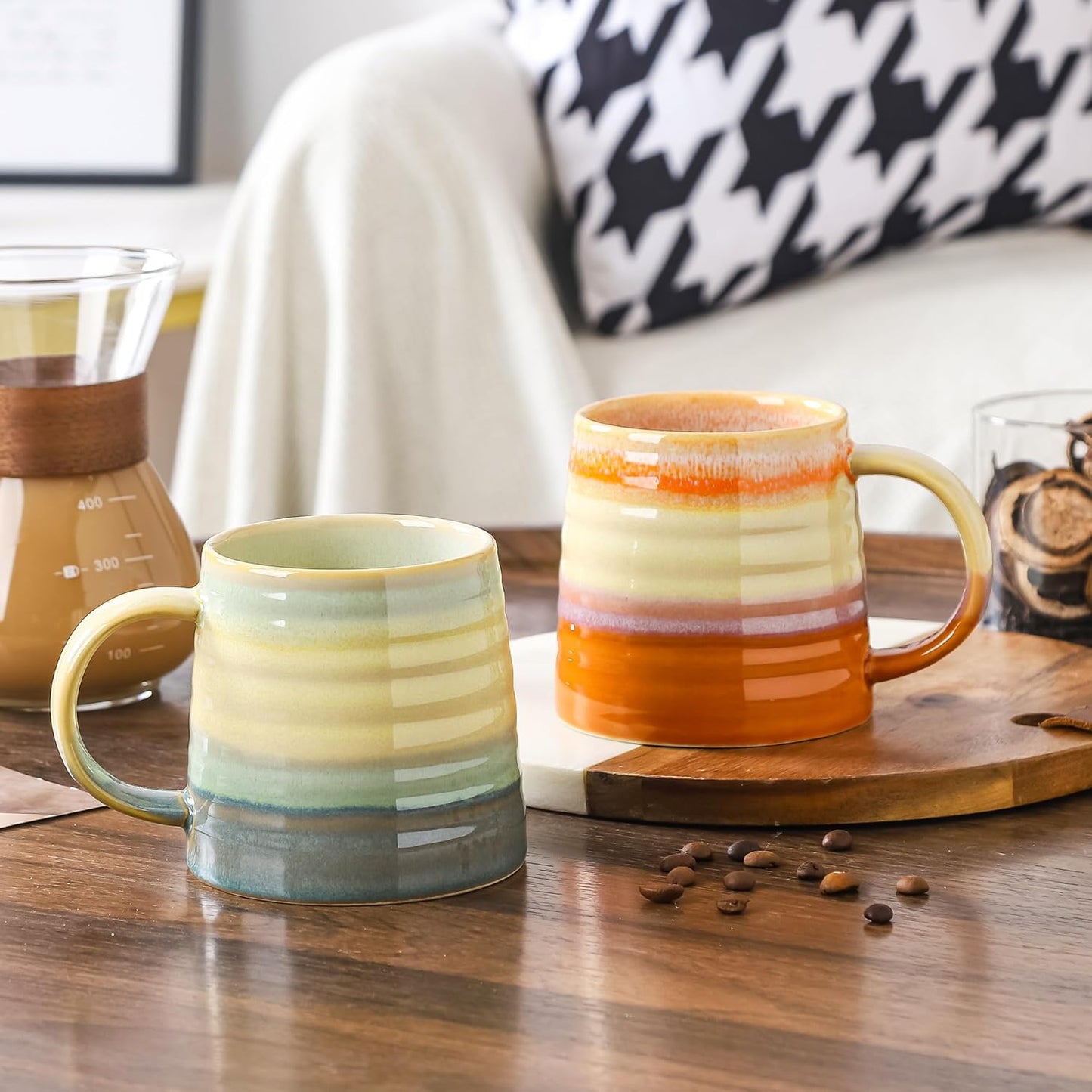 Large Ceramic Coffee Mugs, Handmade Pottery Mug, Tea Cups with Handle for Office and Home, 16 Ounces, Dishwasher and Microwave Safe (Grayish Blue)