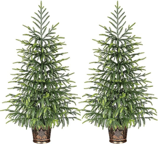 2Pcs 3FT Norfolk Pine Tree with Pot - Christmas Tree with Real Touch PE Branch Tips for Front Porch, Kitchens, Home Indoor Outdoor Xmas‌ Decor
