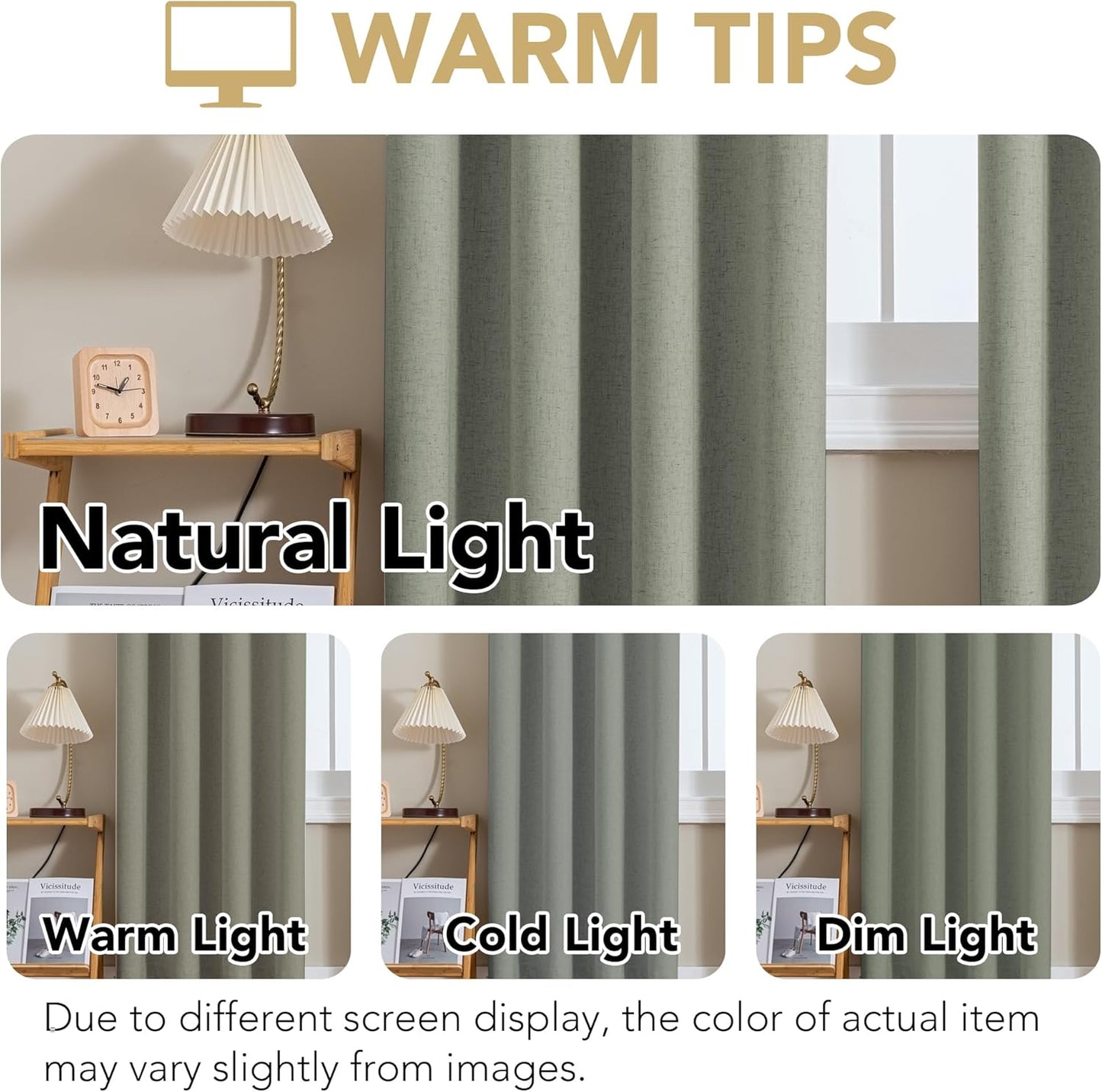 H.VERSAILTEX Linen Curtains 100% Blackout Curtains for Bedroom 84 inch Long Full Light Blocking Nature Linen Blended Window Curtains for Living Room Nickel Grommet (2 Panels, Heathered Dried Sage)