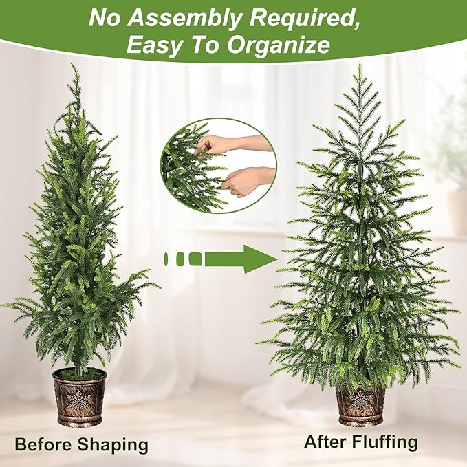 3FT Norfolk Pine Tree with Pot - Christmas Tree with Real Touch PE Branch Tips for Front Porch, Kitchens, Home Indoor Outdoor Xmas‌ Decor