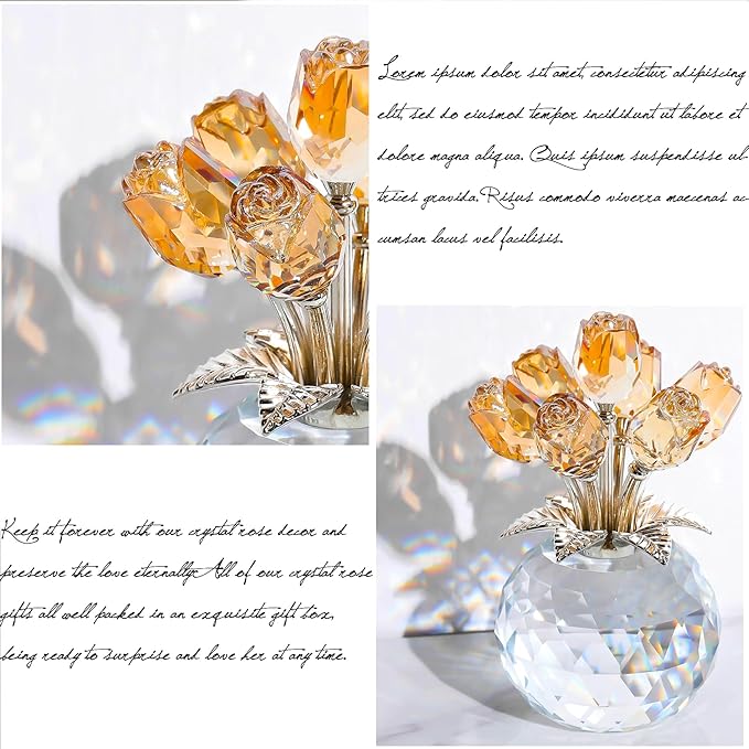 Ornalrist Crystal Gold Roses Figurine, Glass Roses Bouquet Collectible Decor Gifts for Wife Women Mom on Mother's Day Valentine's Day Wedding Anniversary