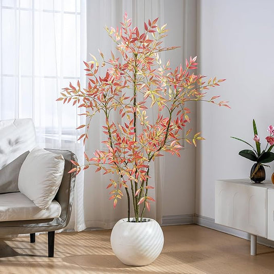 4.6ft Faux Bamboo Tree Artificial Nandina Tree Artificial Indoor Plants Realistic Fake Potted Tree with 800+ Leaves, Cement Planter - Home Office Decor Perfect for Housewarming Gift No Planter