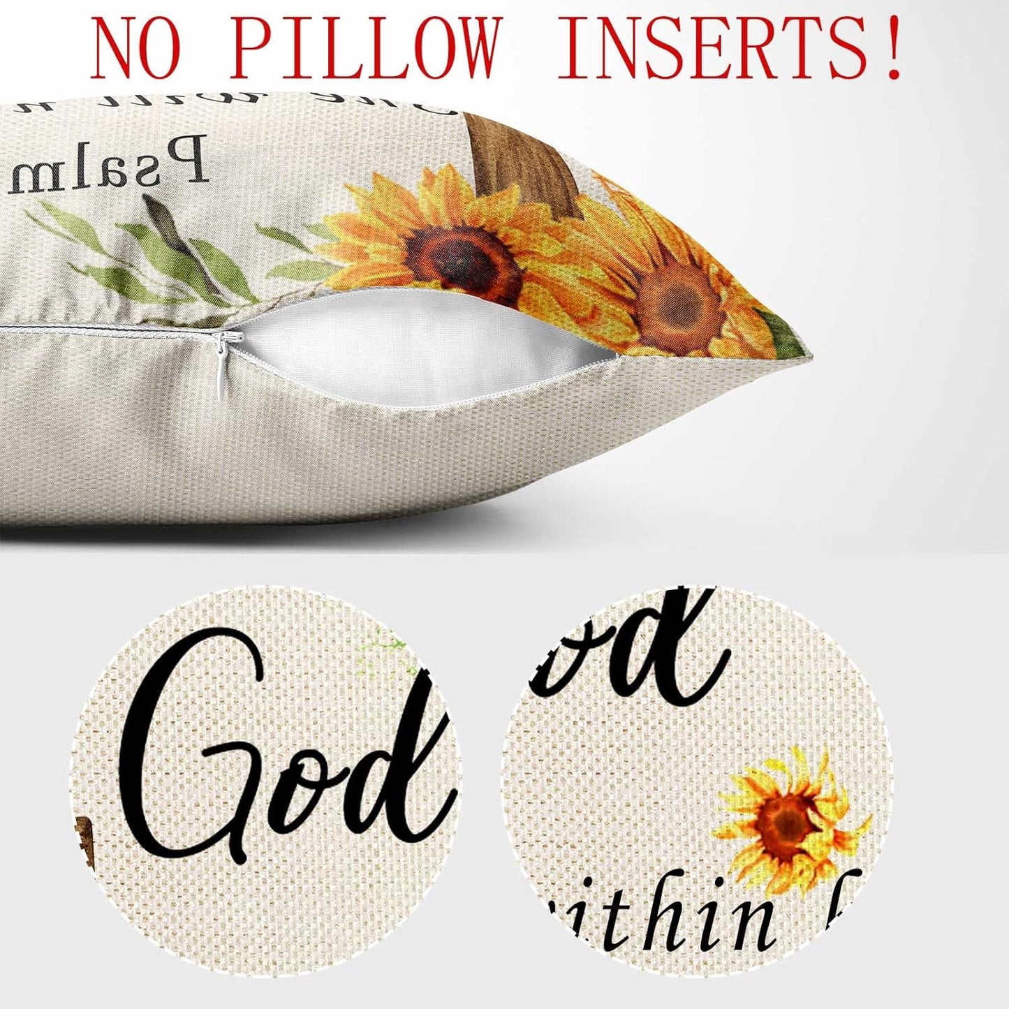 God is Within Her She Will Not Fall Throw Pillow Cover,Sunflower Religious Pillow Covers Farmhouse Decorative Cushion Case Sofa Pillow Case 18x18 Inch