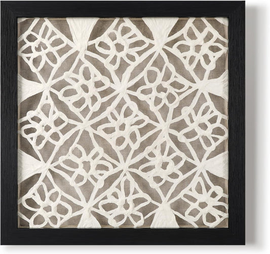 FOLKOR Abstract Black and White Wall Art for Bedroom Decoration, 12" Handmade Rice Paper Geometric Artwork Eclectic Decor, Floating Shadow Box Art for Boho Kitchen Dining Room Nursery Decoration