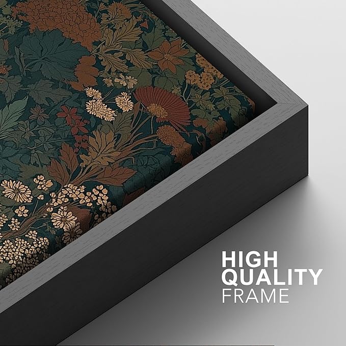 SIGNFORD Framed Canvas Print Wall Art Set Vintage Botanical Floral Dark Green and Rust Toned Illustration Modern Art Decorative Nordic Nature for Living Room, Bedroom, Office - 16"x24"x2 Black