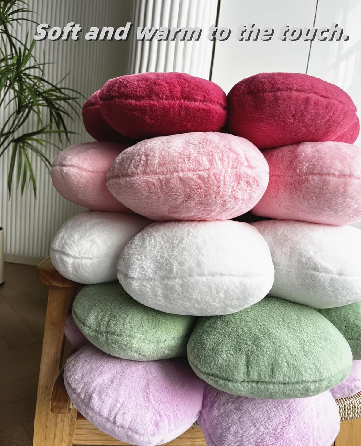 Green Flower Pillow, 19.6In Floor Pillow Cushion, Cute Flower Shaped Throw Pillow, Home Decorative Seating Cushion for Sofa, Couch, Bed