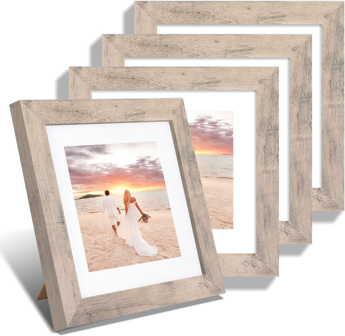 iRahmen 8x8 Picture Frames Set of 4 with High Definition Real Glass, Smoke Gray Frame Display 6x6 Pictures with Mat or 8 x 8 Without Mat, Wood Square Photo Frame for Wall Mount and Tabletop Display