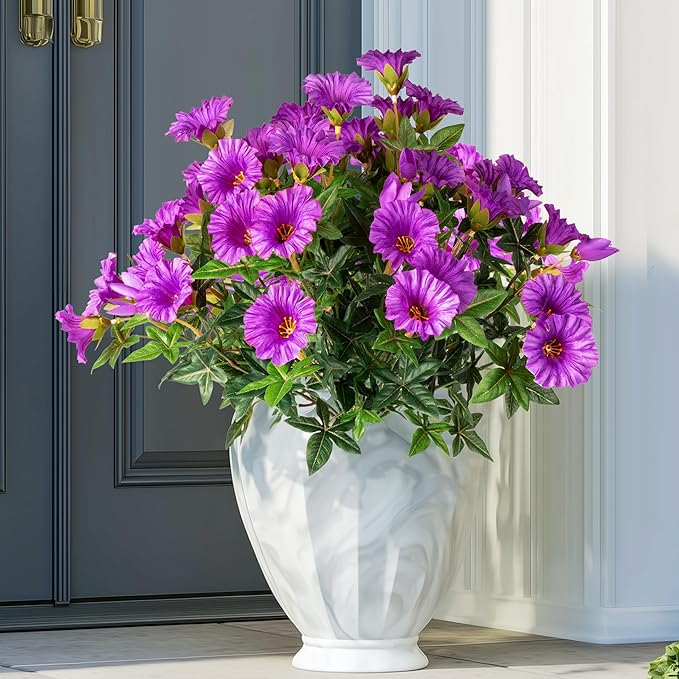 UV Resistant Artificial Petunias 4PCS Fake Flowers 13.3In Artificial Flowers for Outdoors Silk Flowers Fake Hanging Basket Plants Suitable for Outdoor Porch Decor Patio Decor, Dark Purple