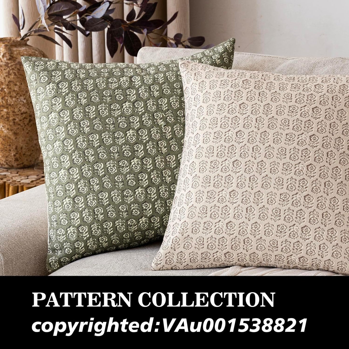 Foindtower Set of 2 Decorative Vintage Floral Print Throw Pillow Covers Neutral Modern Farmhouse Cushion Covers Boho Home Decor for Sofa Couch Chair Bedroom Living Room,24×24 Inch,Sage Green