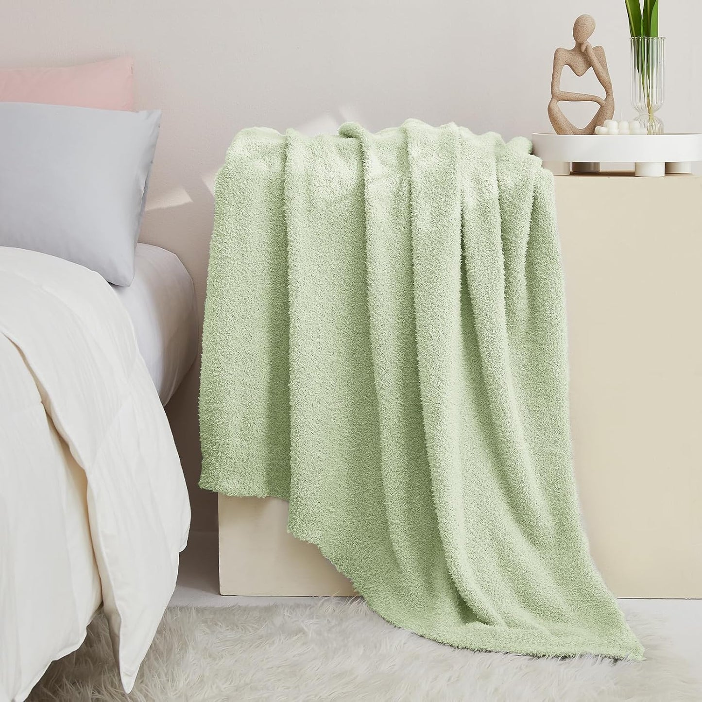 CYMULA Knit Throw Blanket for Mint Green - Super Soft Lightweight Plush Fuzzy Fluffy Cozy Blankets and Throws for Sofa Bed, 60 x 80 inches