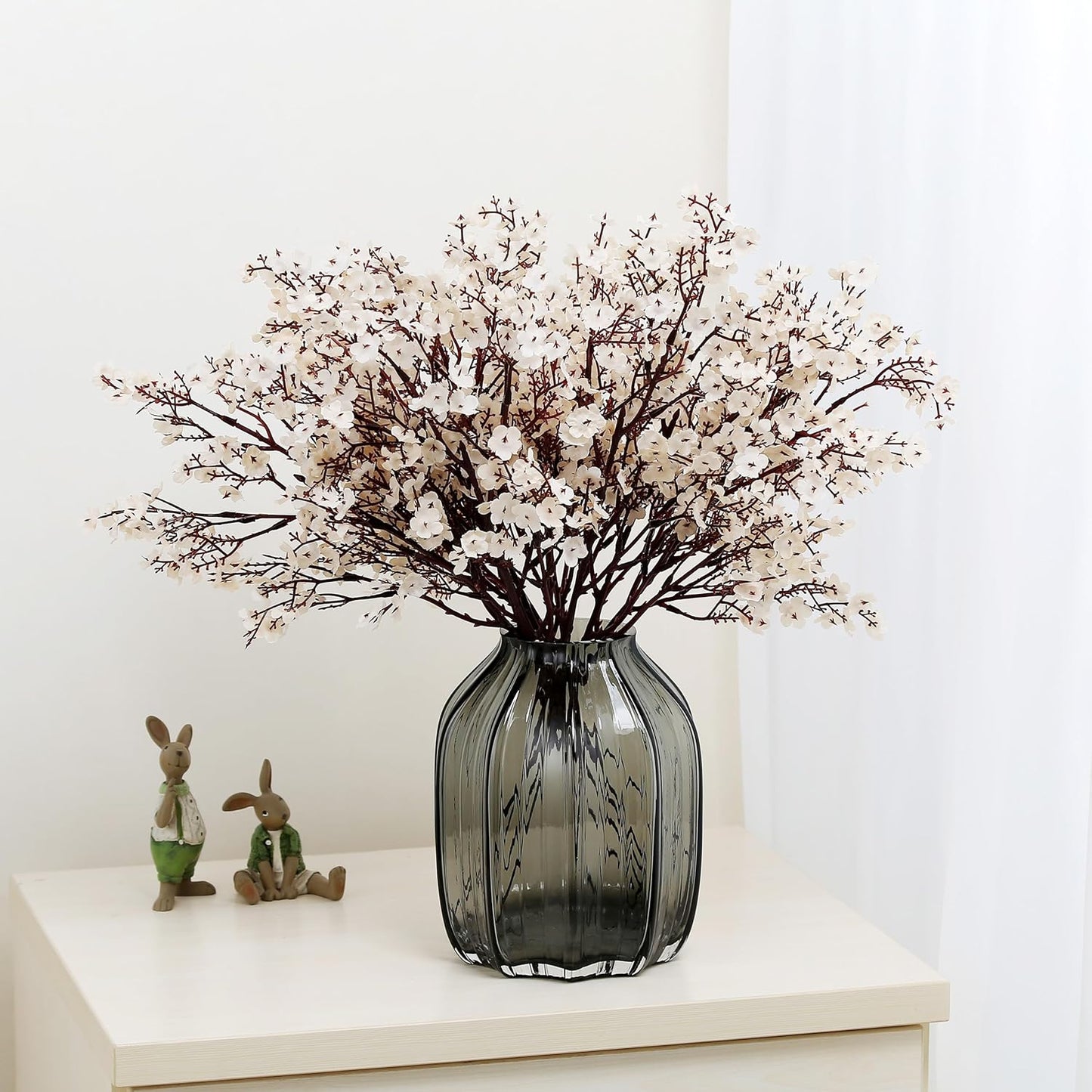 JAKY-Global Babys Breath Fabric Cloth Artificial Flowers 6 Bundle European Fake Silk Plants Decor Wedding Party Decoration Bouquets Real Touch DIY Home Garden (Beige, 6 Bundles)