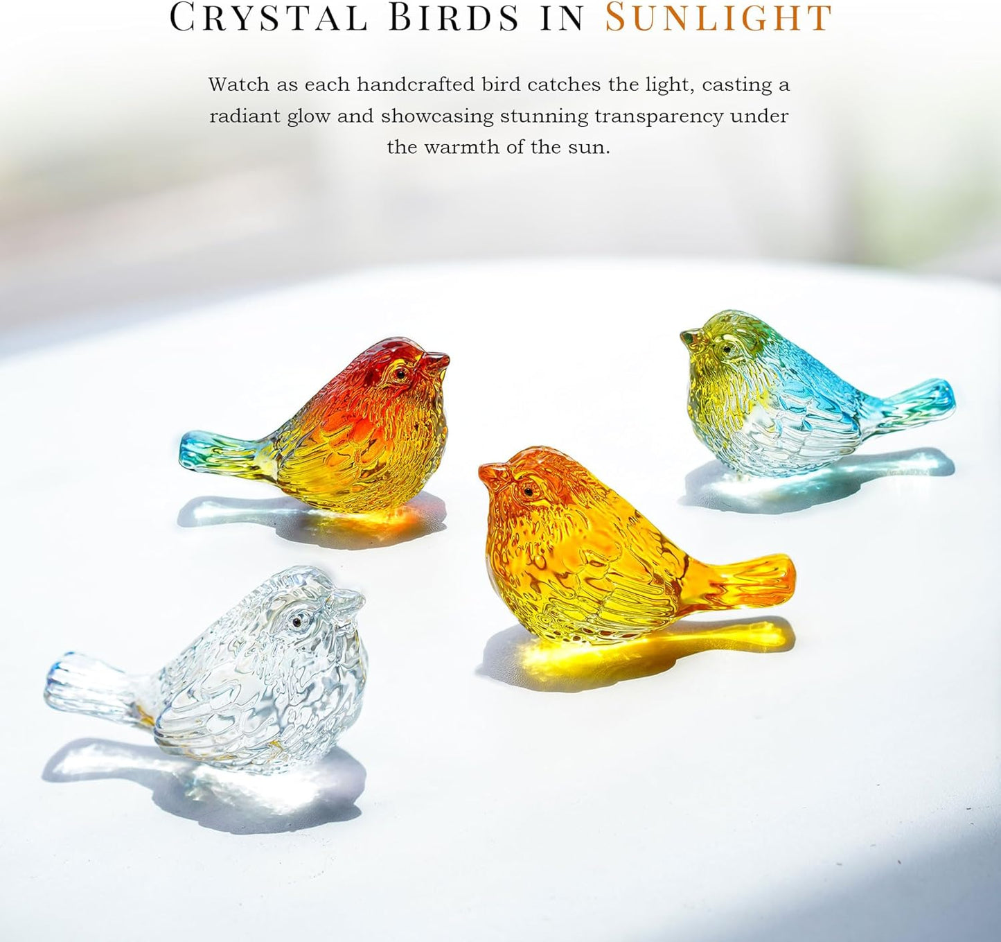 HDCRYSTALGIFTS 4pcs Crystal Bird Figurines, 3'' Miniature Crystal Animal Statues Decorative Glass Animal Figurines for Home Shelf Decor Unique Bird Gifts for Women Men