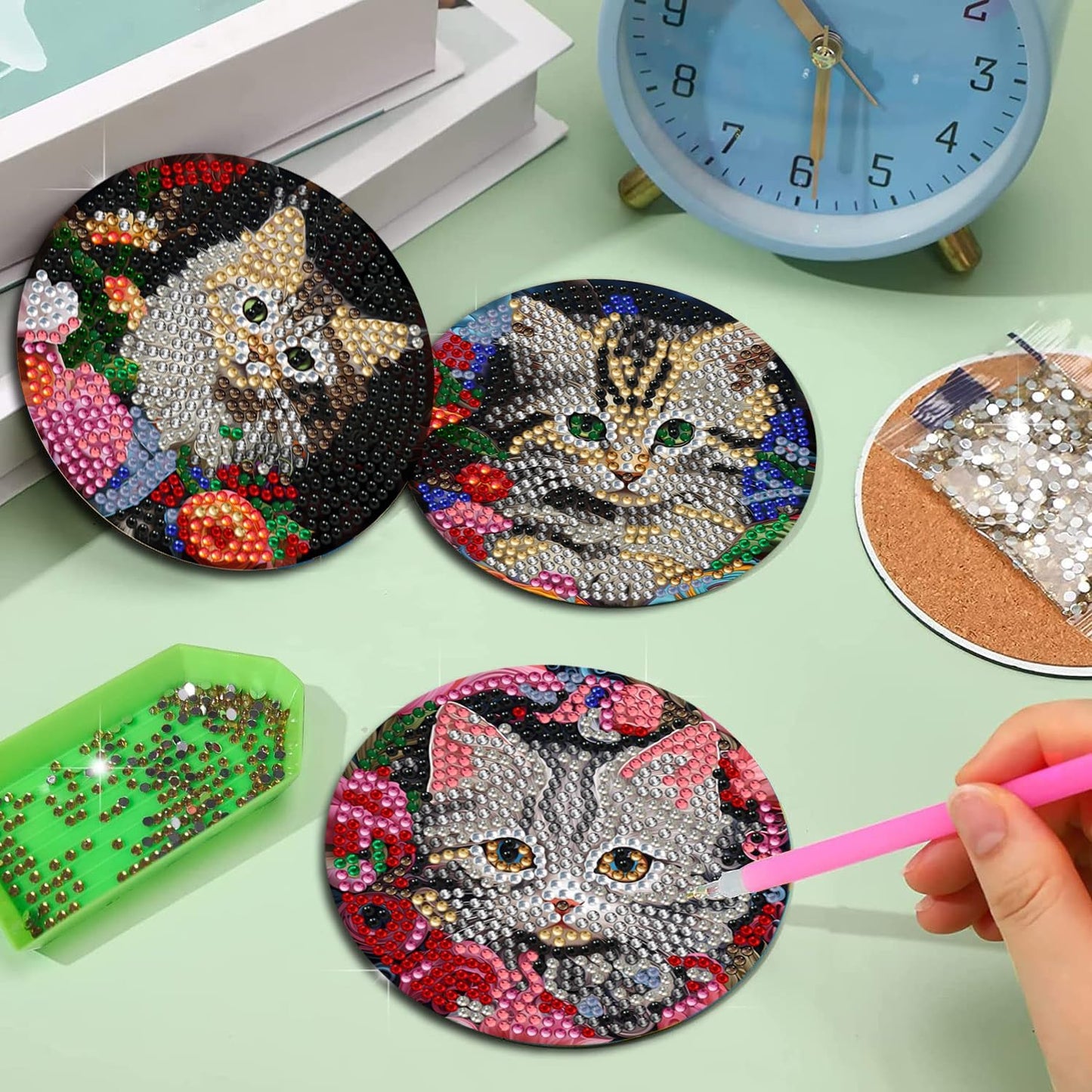 EWJRNSF 6 PCS Diamond Painting Art Coasters Set with Holder - Small Diamond Painting Coasters Kit for Beginners and Adults