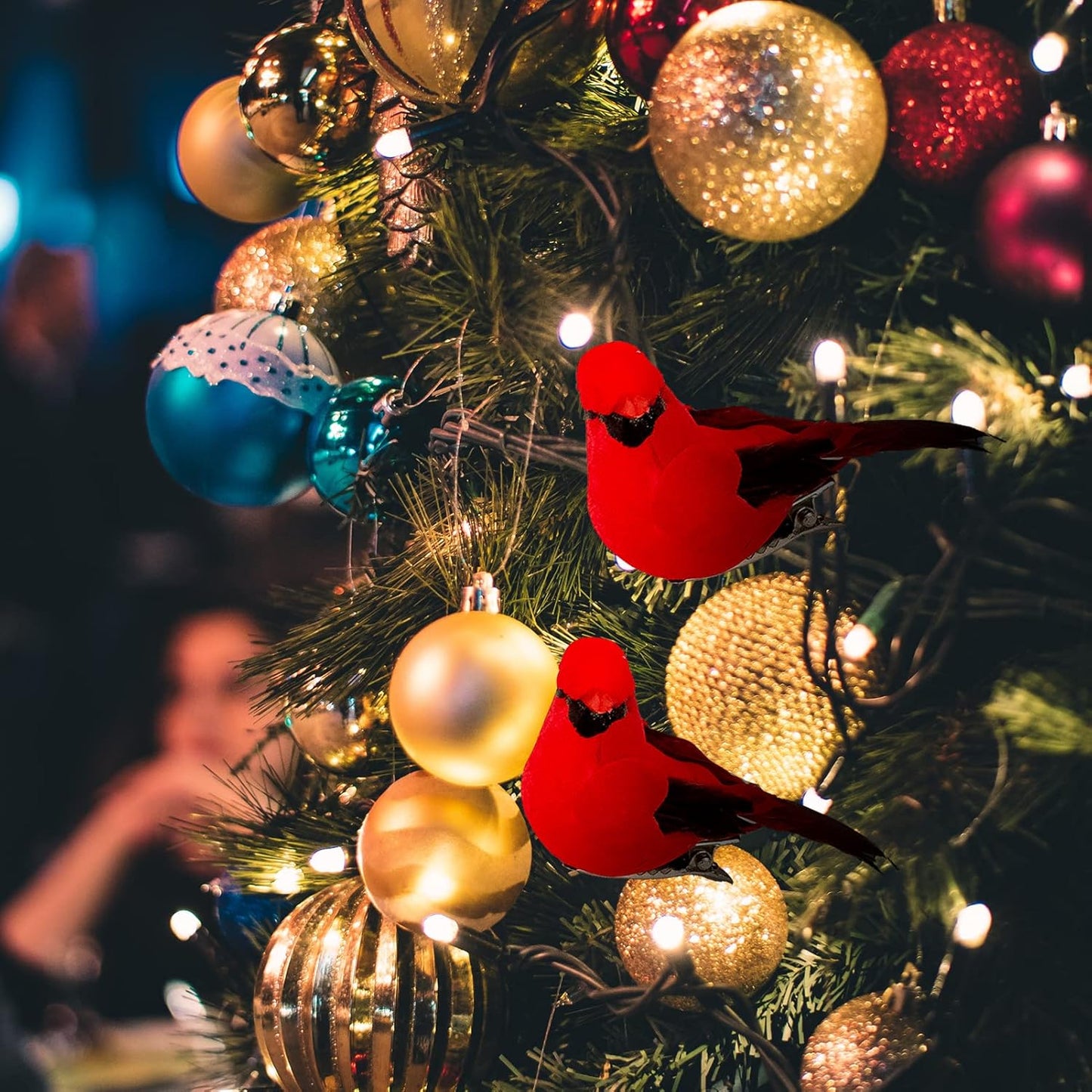 Berfutall-Cardinal Clip On Christmas Tree Ornament Decorations - Red Feathers Set of 12 Pieces Each is 2.8" Lon(A)