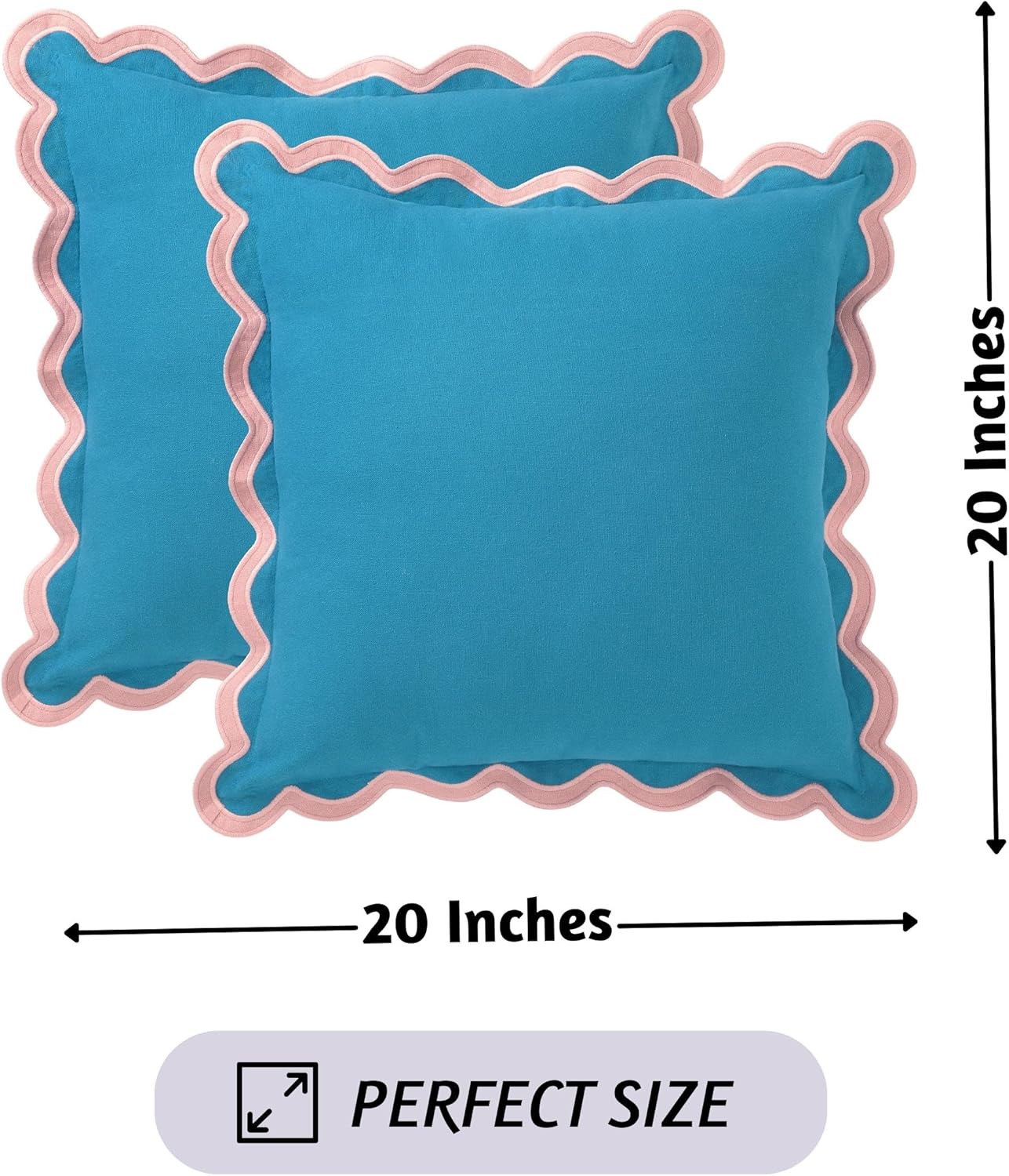 Folkulture Throw Pillow Covers | (20 x 20) Set of 2 Decorative Pillow Covers | Cotton, Blue Throw Pillows for Couch or Cute Outdoor Pillow | Farmhouse Couch Pillows for Living Room