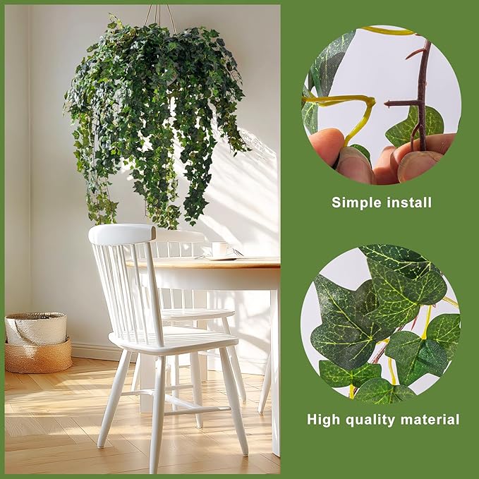 2PCS Fake Plants Decor,Artificial Morning Glory for Home Decor Indoor,Fake Ivy Plants Realistic Faux Plants Indoor for Home Living Room Bedroom Office Decoration