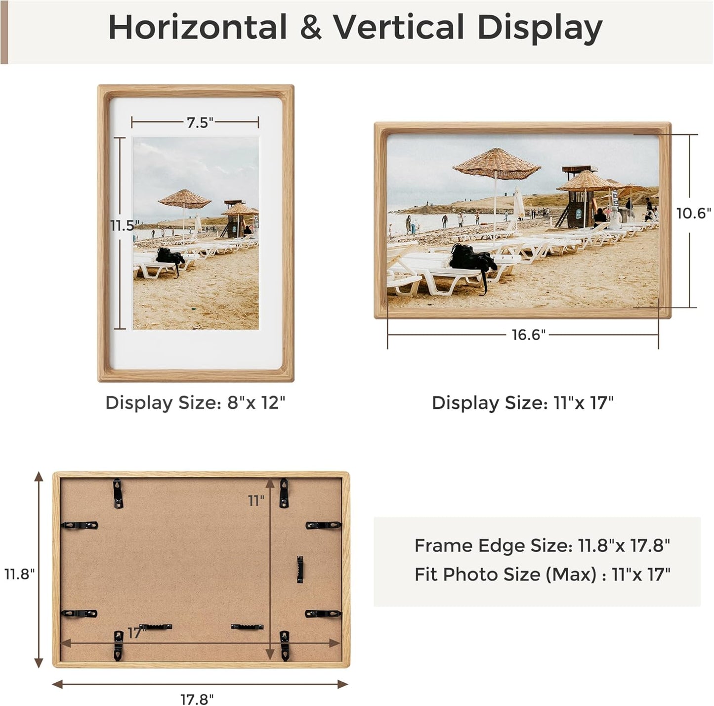 Heimlove 11x17 Picture Frames Natural Oak,Original Wood Hand Make Crafted Diploma Frame with Mat to 8x12 Graduation Picture Display,Family Picture,Wedding Picture,Photo,Certificate Wall Mounted