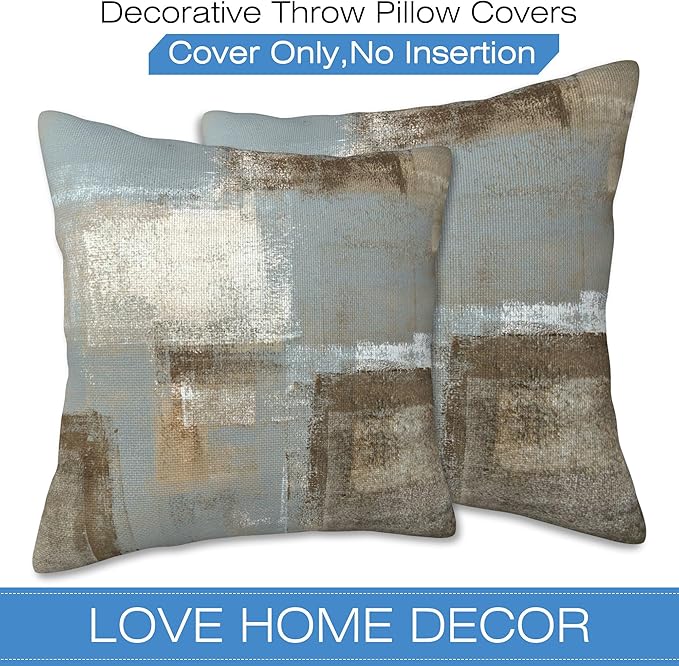 Throw Pillow Covers Grey and Beige Pillow Covers 16x16 Inch Set of 2 Abstract Art Painting Throw Pillows Decorative Pillow Cases Cushion Covers for Bedroom Livingroom Sofa Farm House