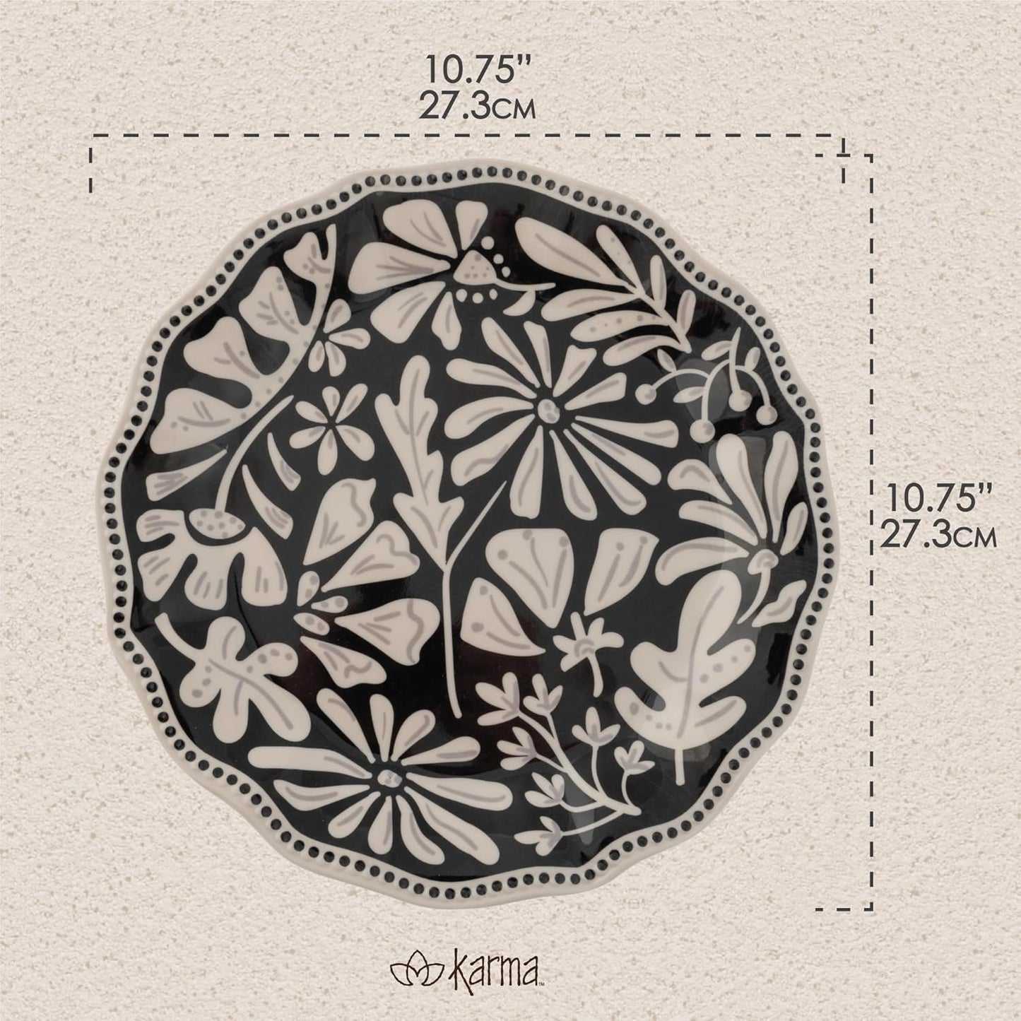 Karma, 10.75 inches Melamine Dinner Plates Set of 4, Reusable Dishwasher Safe Plates for Outdoor and Indoor, Bamboo