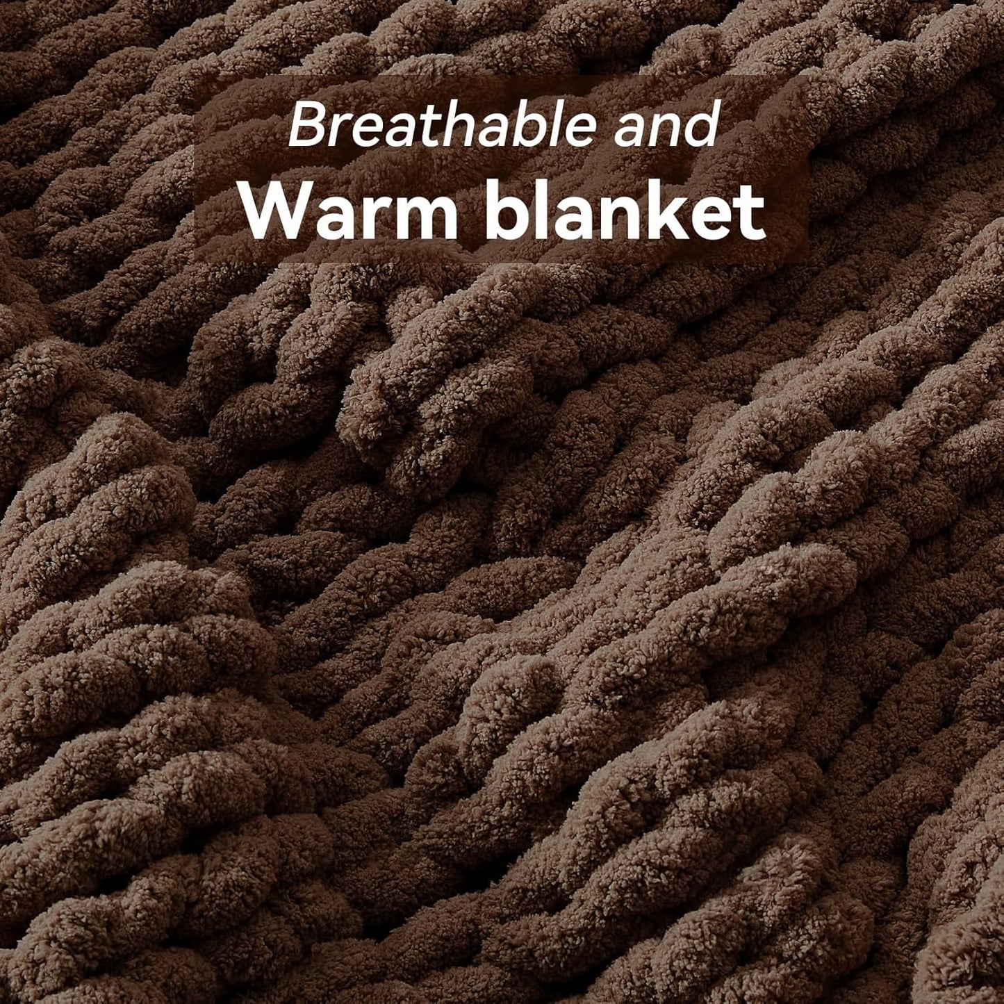 Chunky Knit Throw Blanket, 60''*80'' Knitted Throw Chenille Yarn for Bed Couch, Handmade Dark Brown Crochet Big Thick Blanket, Machine Washable Cute Comfy Blanket for Home Decor