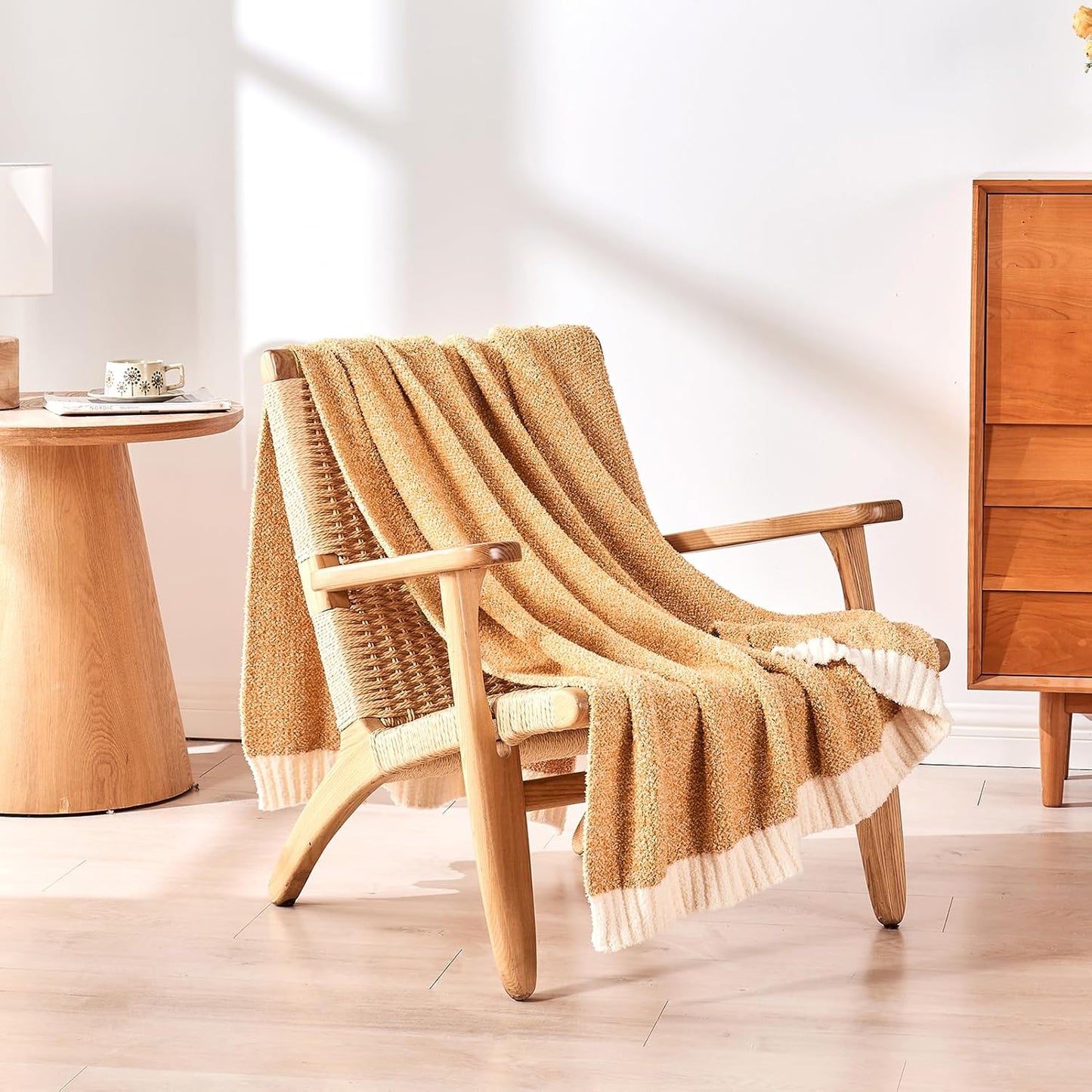 CozeCube Super Soft Fullfy Microfiber Reversible Knitted Blankets, Warm Cozy Fuzzy Plush Throw, Orange and White Melange Throw Blanket for Couch Bed Sofa, 50" x 60"