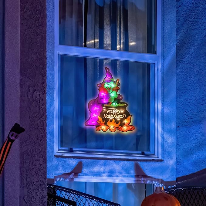 20LED Lighted Halloween Window Silhouette Decoration- Halloween Decoration (Witch)